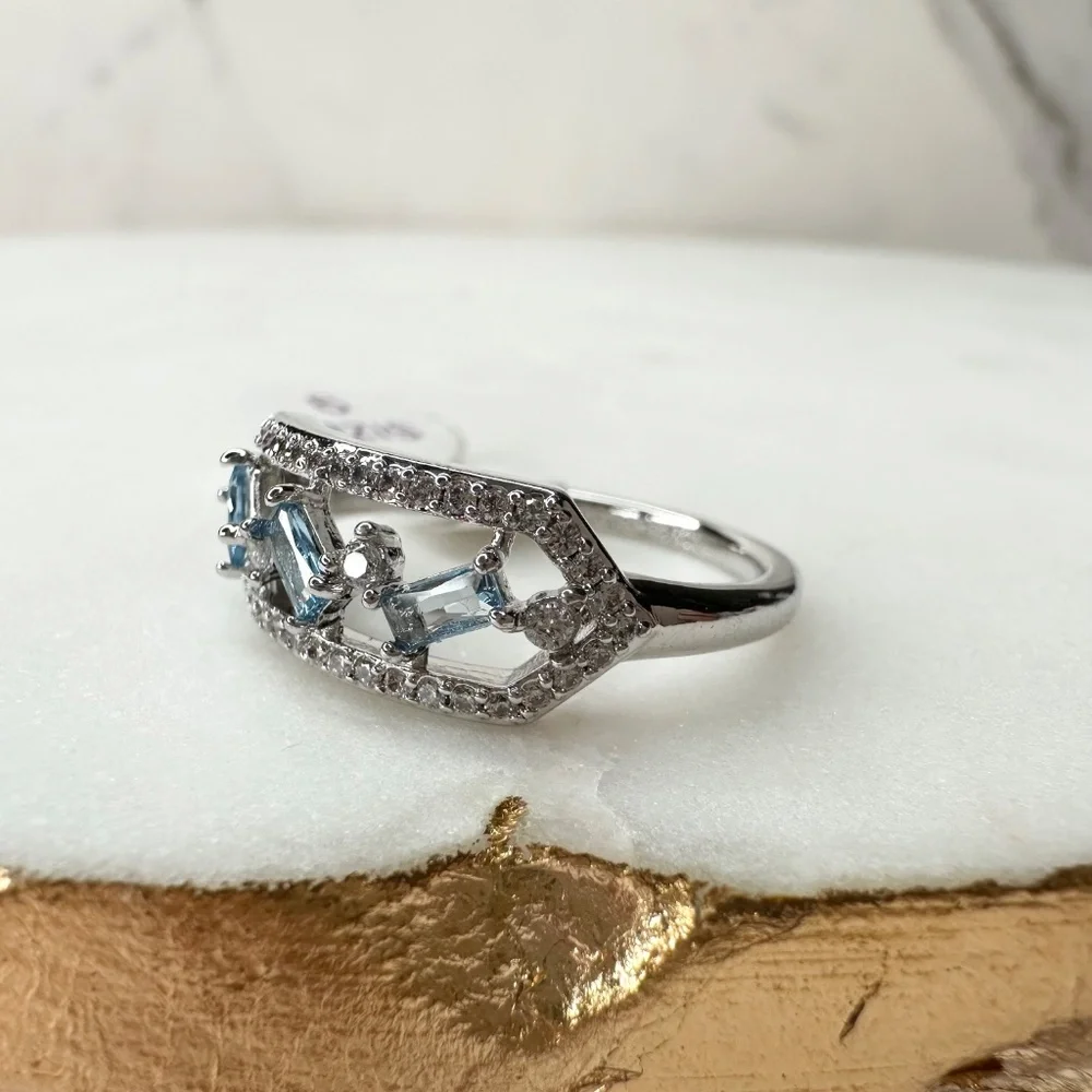Bomb Party Maze Of Sparkle Blue Zircon Spinel Ring Size 9 RBP5762 NWT